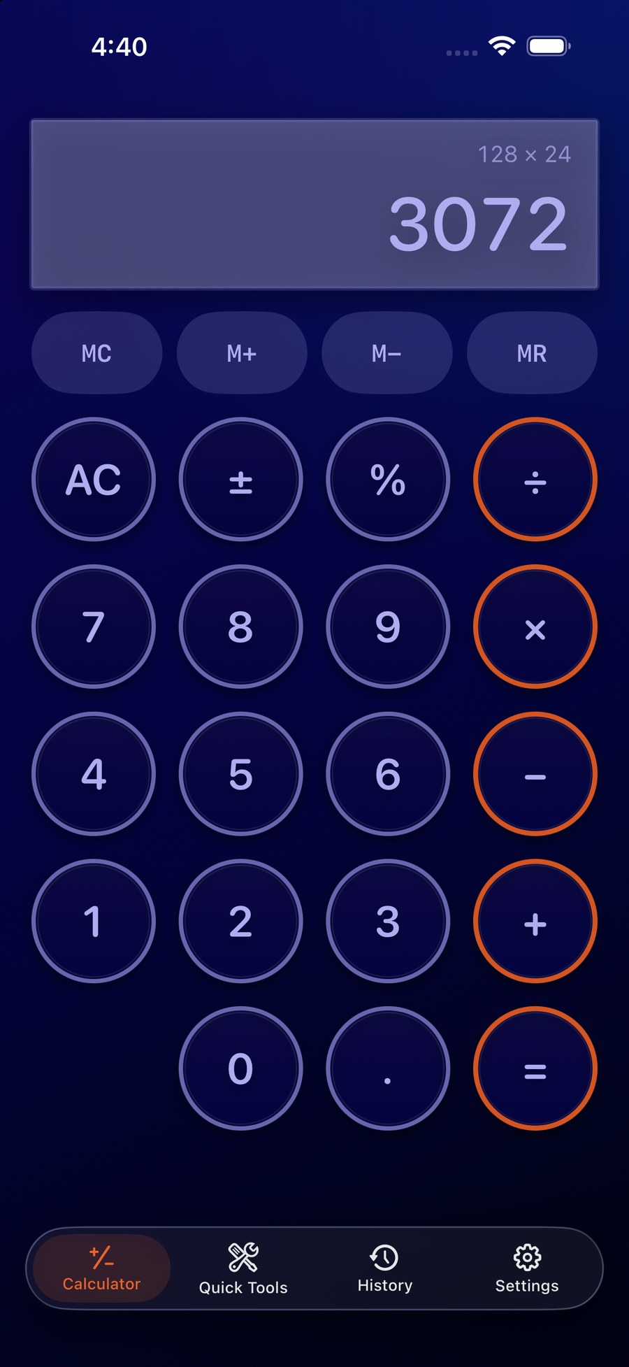 The iCalculator main calculator