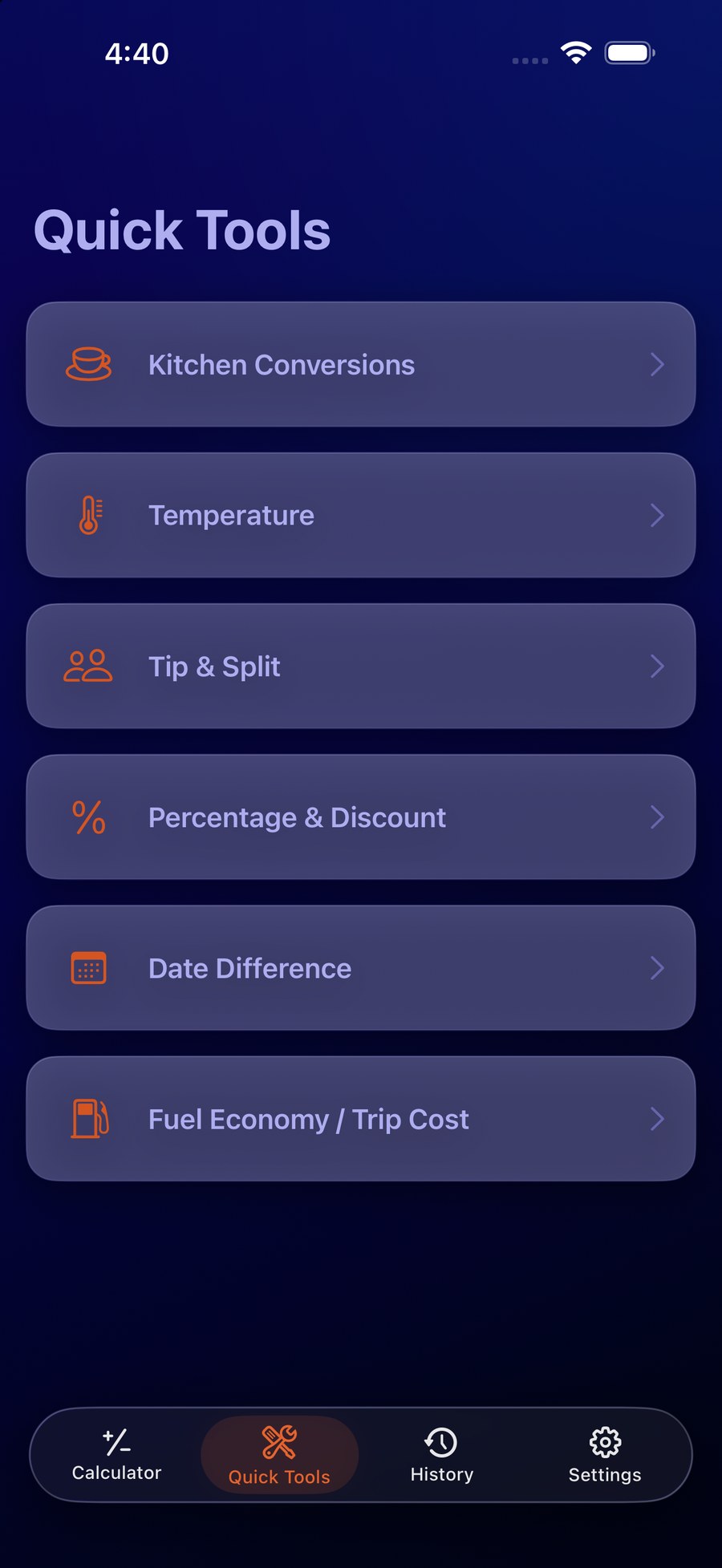 The iCalculator Quick Tools