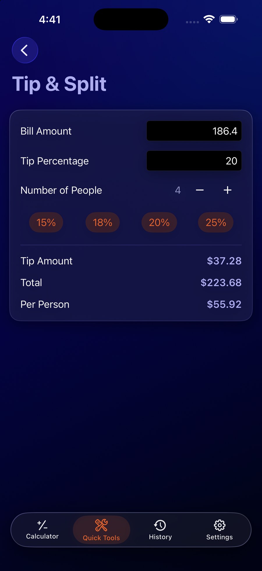 The iCalculator Tip and Split