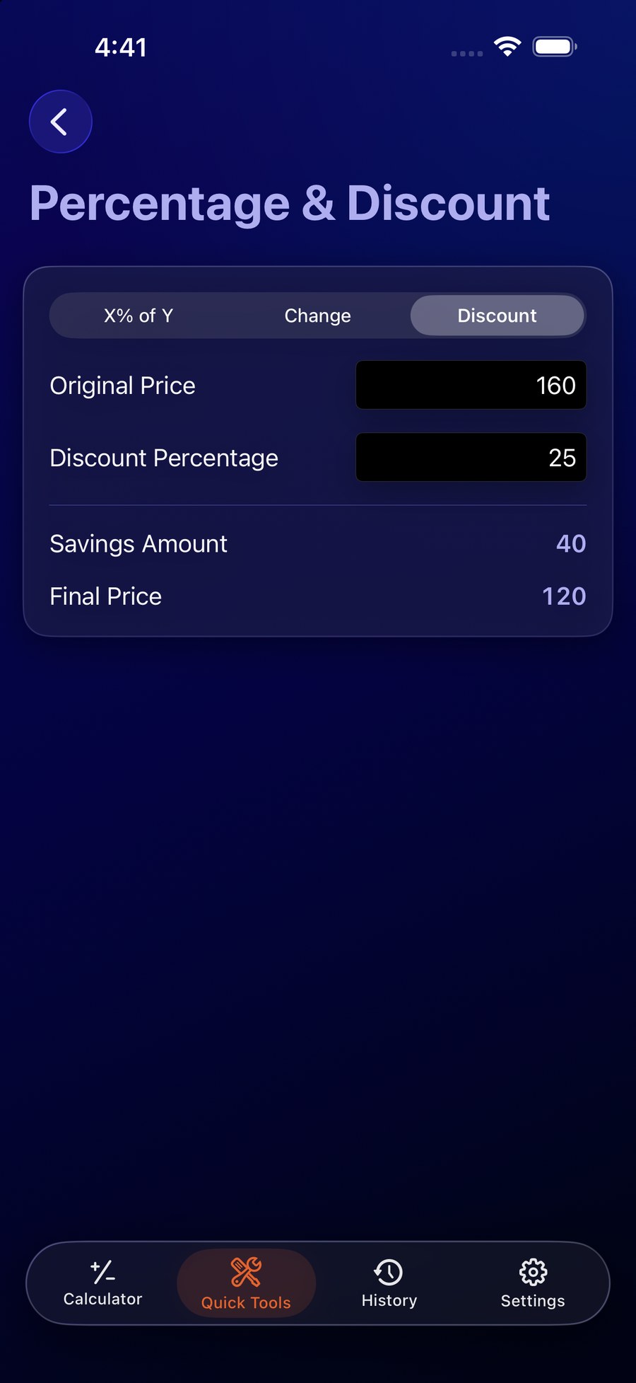 The iCalculator Percentage and Discount